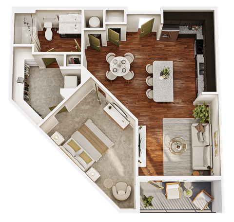 Floor plan for 1 bed, 1 bath, 760 sqft